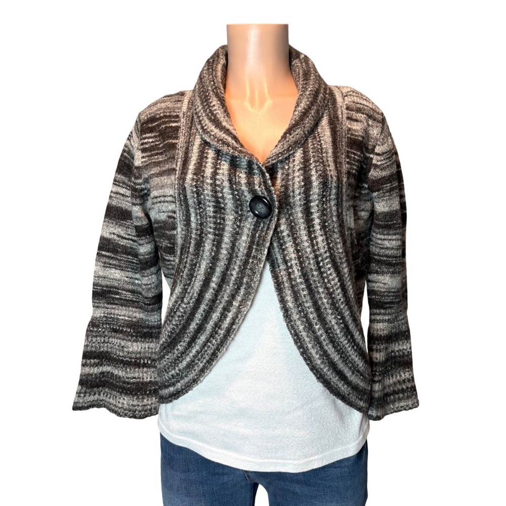 Colour Works Y2K Marled Wool Blend Shawl Collar Cardigan Single Button Sweater M